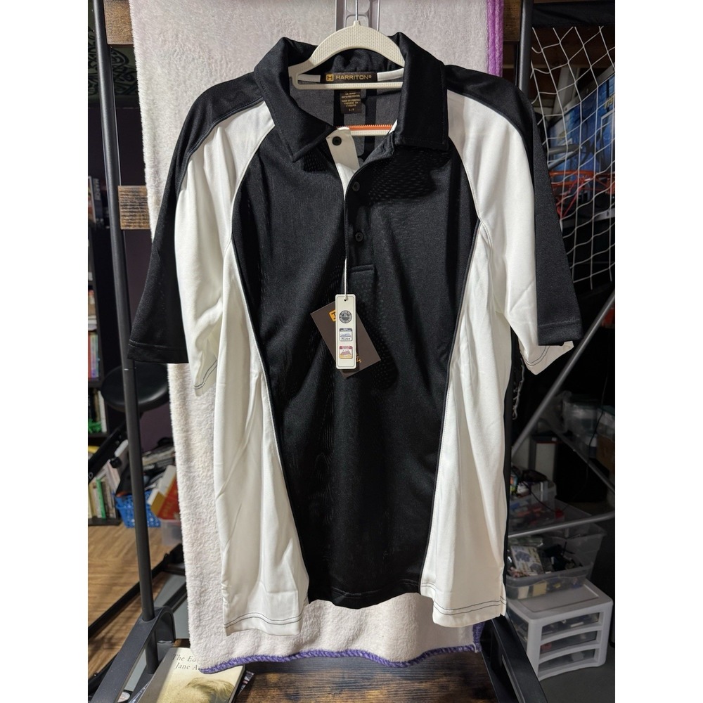 Harriton‎ Black and White Polo Size Small Style M385